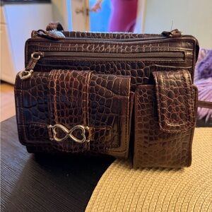 Brighton Brown Croc-Textured Crossbody Bag